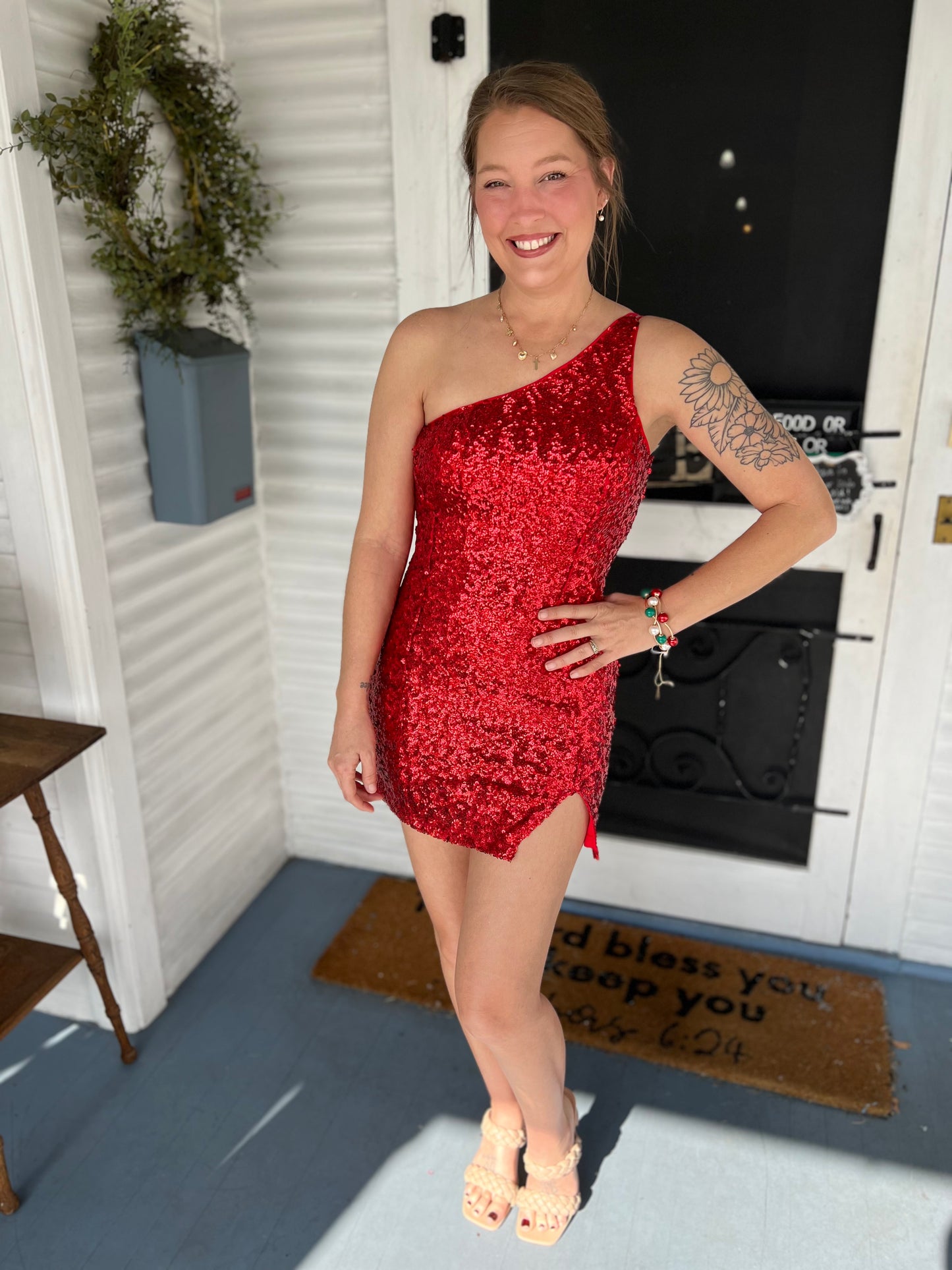 Red Sequin Mini Dress