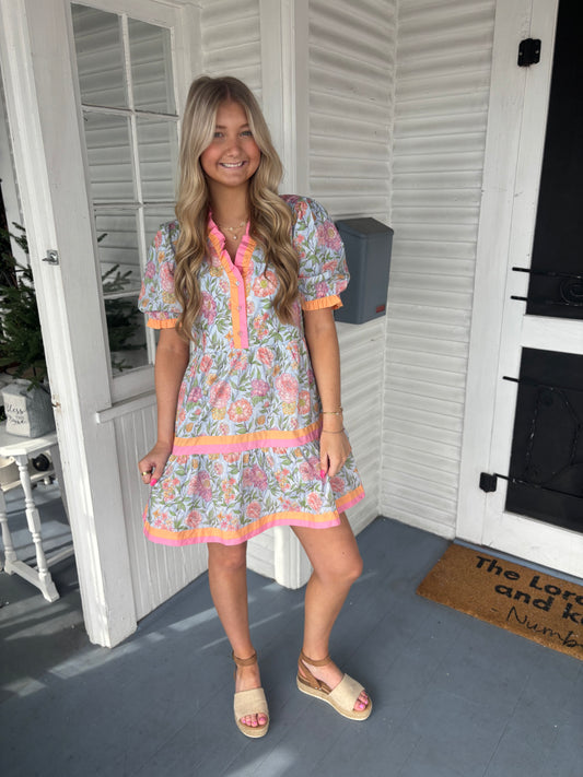 Ruffle Detail Floral Dress