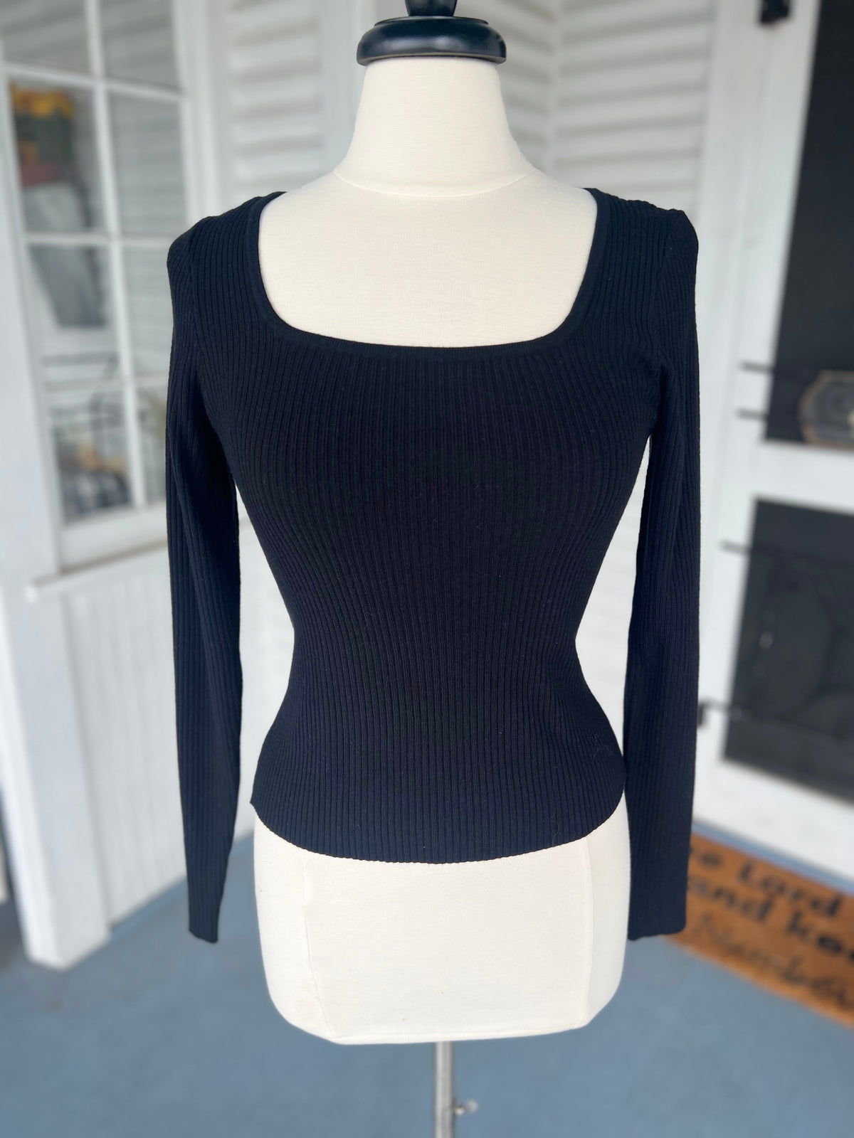 Ribbed LS Square Neck Sweater