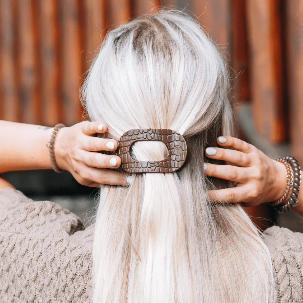 Brown Crocodile Flat Round Hair Clip