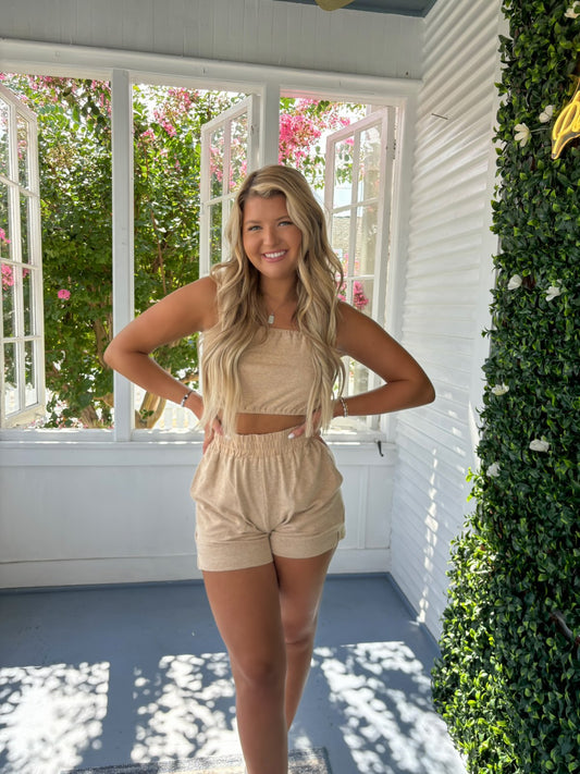 2 piece earth tone shorts outfit