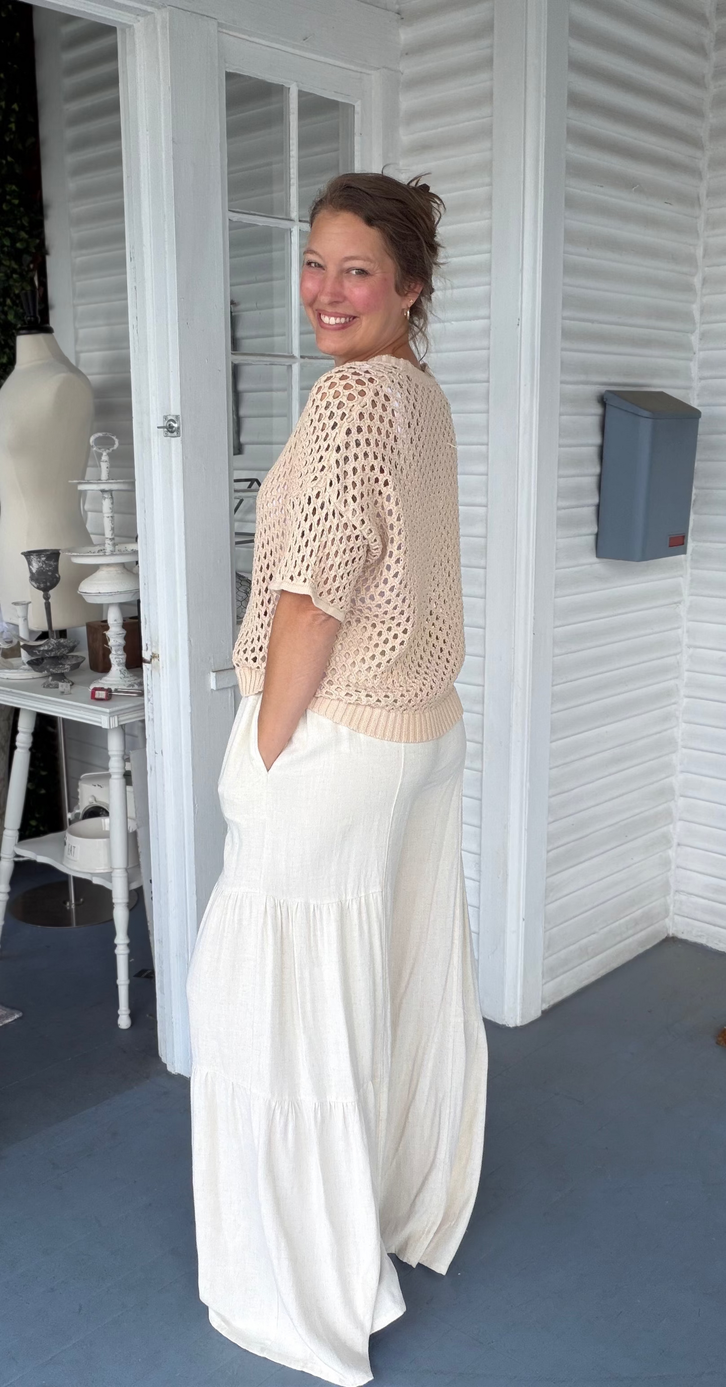 Linen Wide Leg Tiered Palazzo Pants
