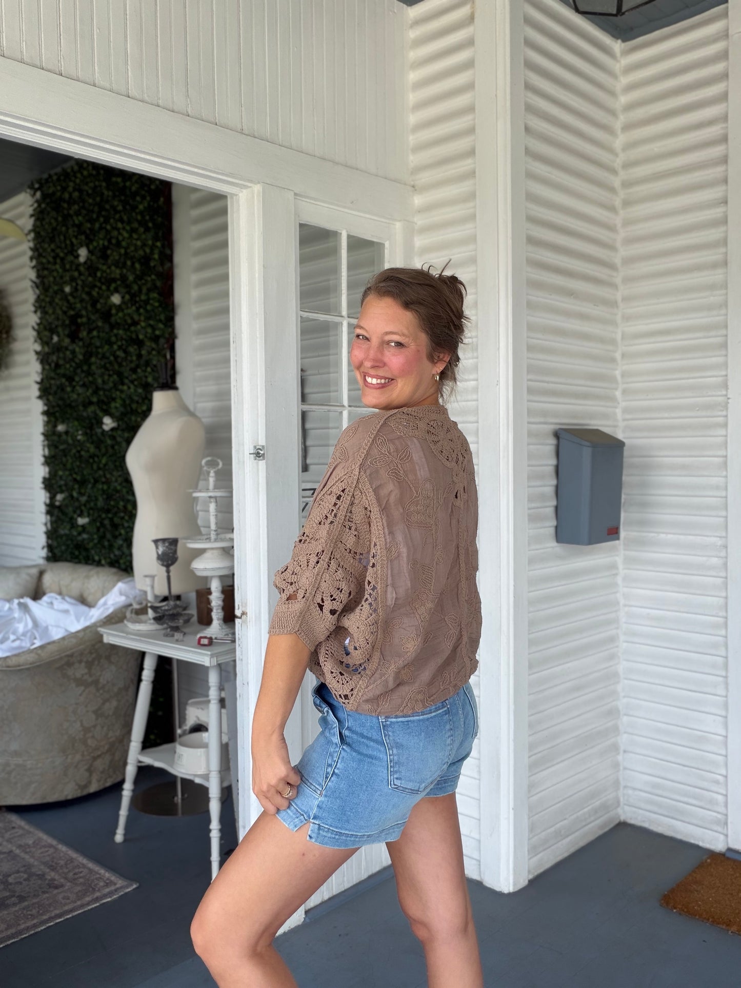 Batwing Button Down Crochet Cardigan