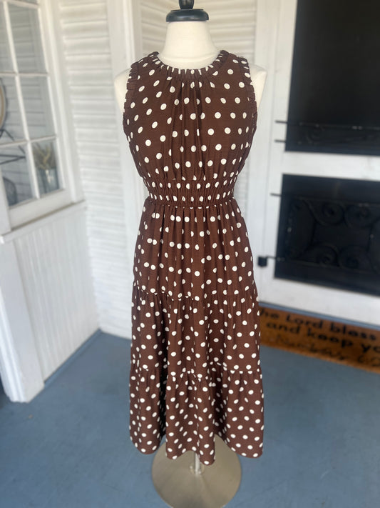 Polka Dot A Line Midi Dress
