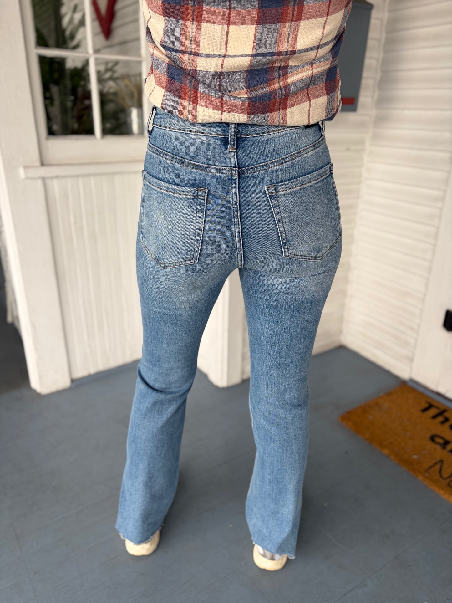 High Rise Raw Hem Straight Leg with Slits