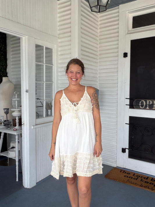 Tiered Tassel Trim Smocked Dress
