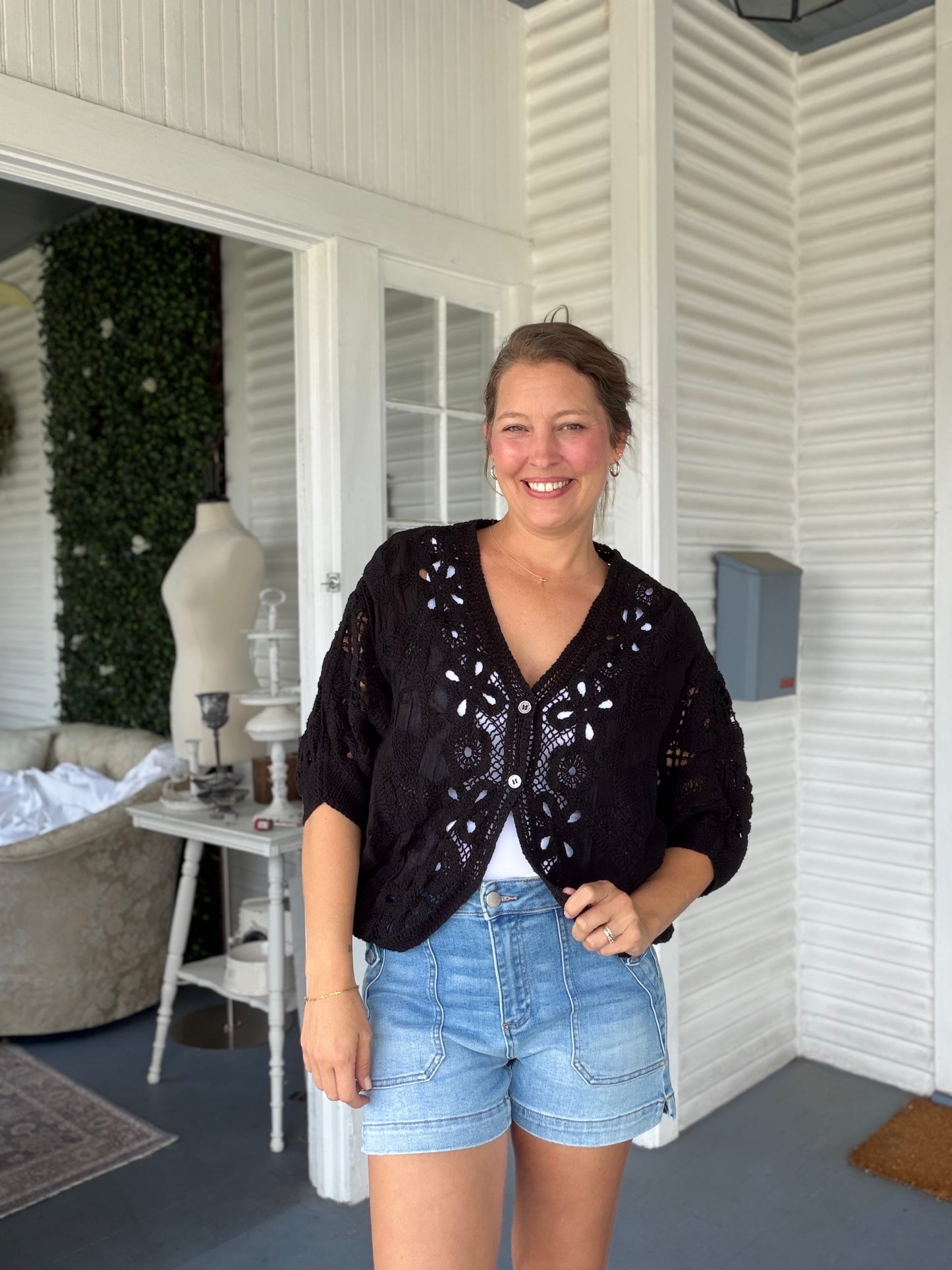 Batwing Button Down Crochet Cardigan