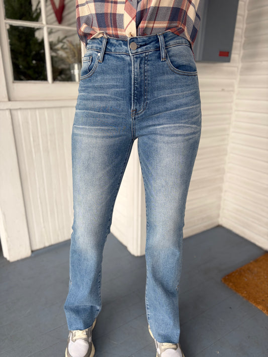 High Rise Raw Hem Straight Leg with Slits