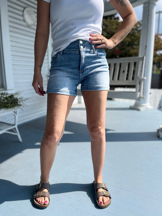 High Rise Seam Detail Denim Shorts