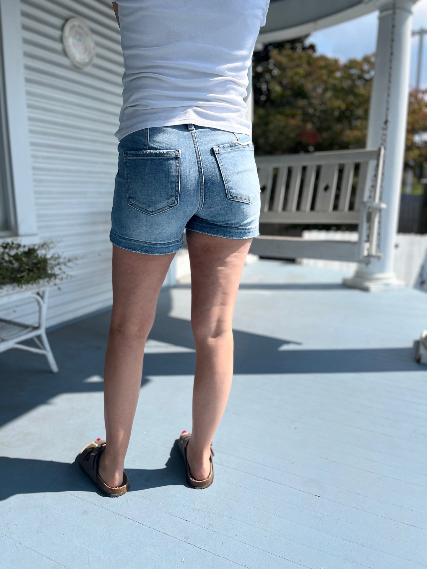 High Rise Patched Pocket Shorts