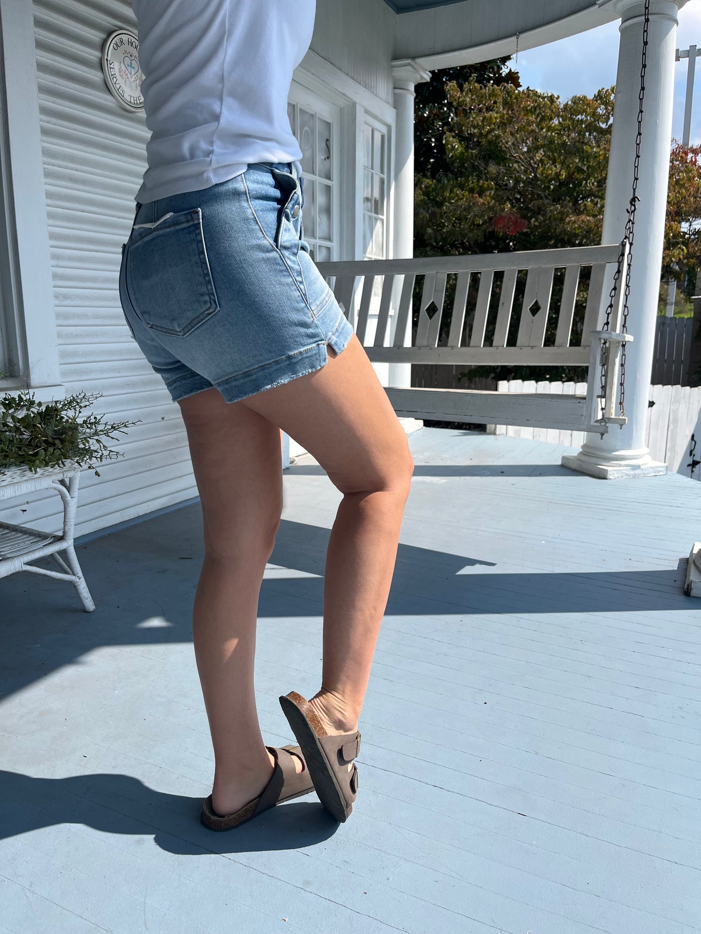High Rise Patched Pocket Shorts