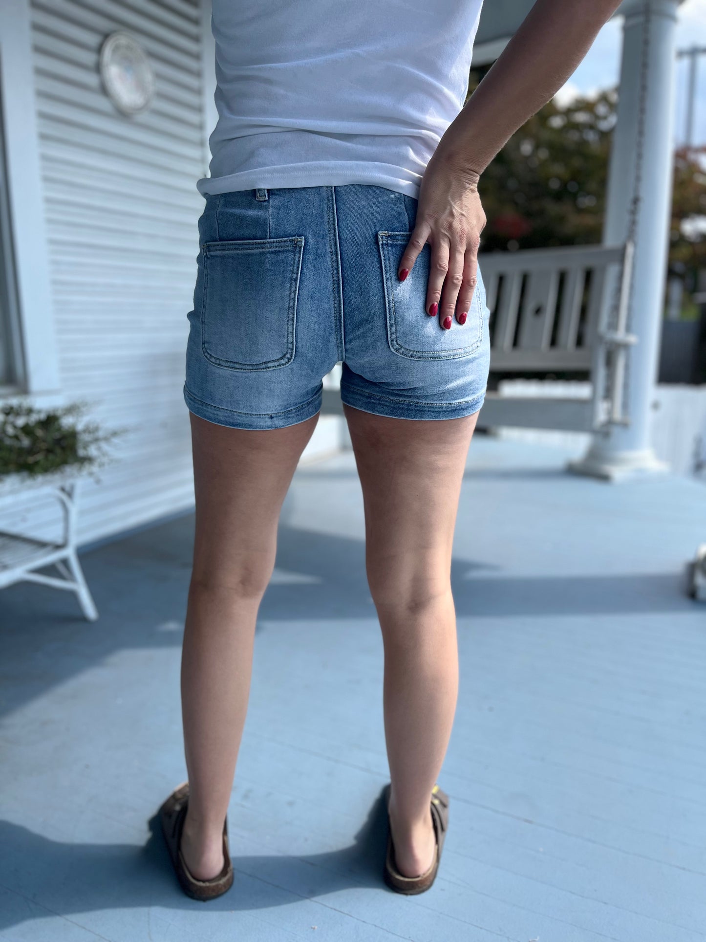 High Rise Seam Detail Denim Shorts