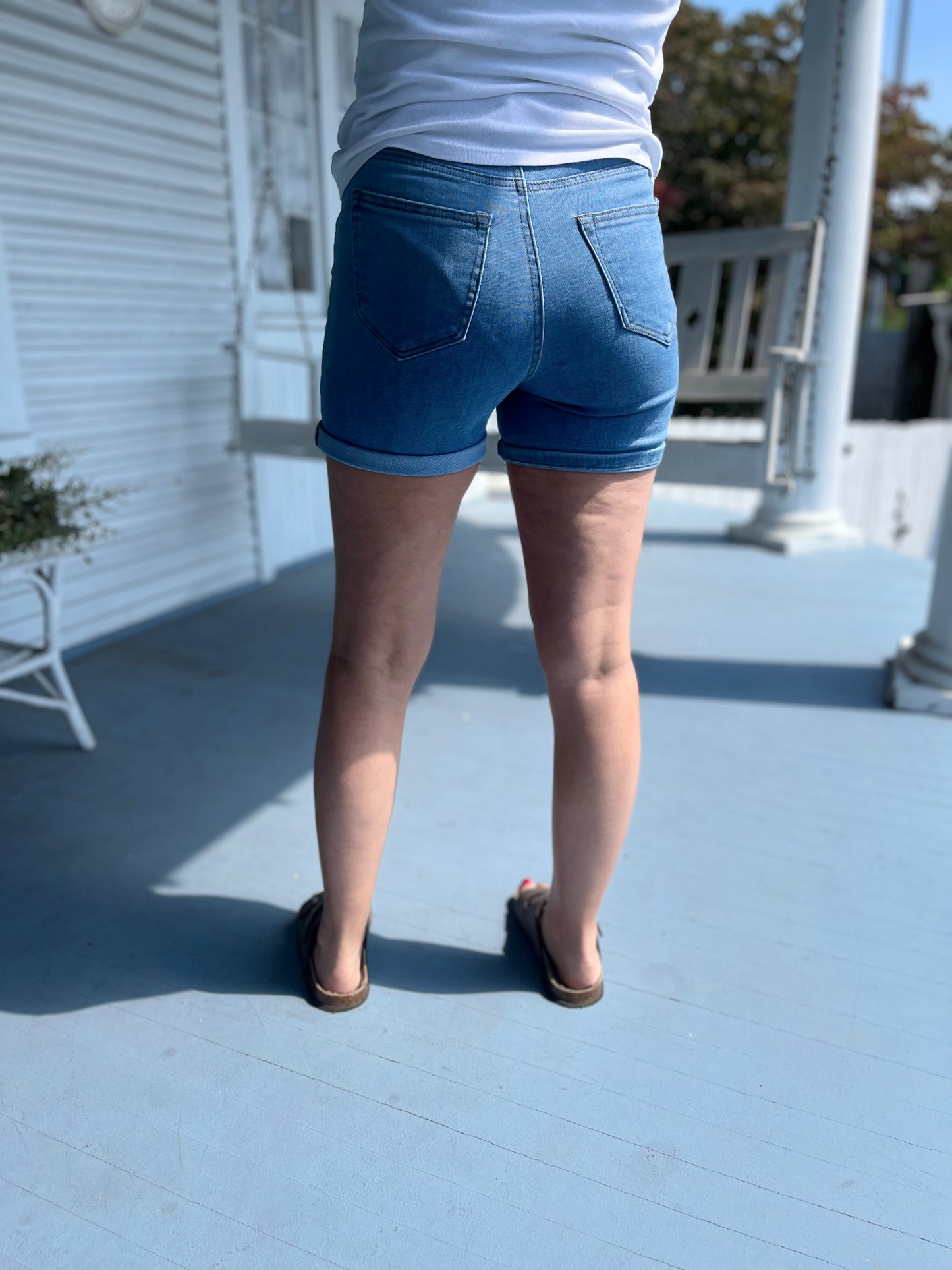 High Rise Rolled Up Denim Shorts