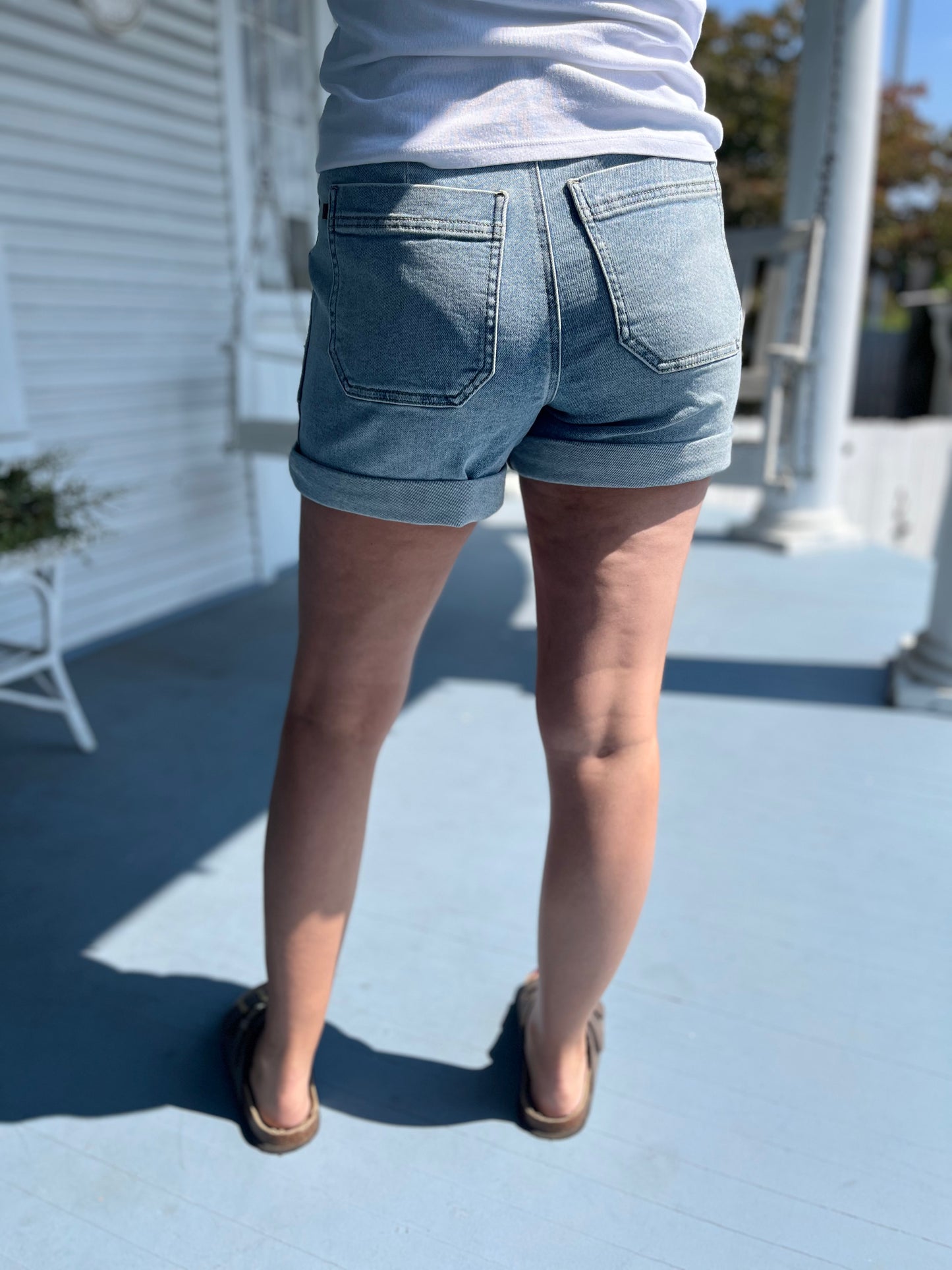 High Waist Drawstring Denim Shorts