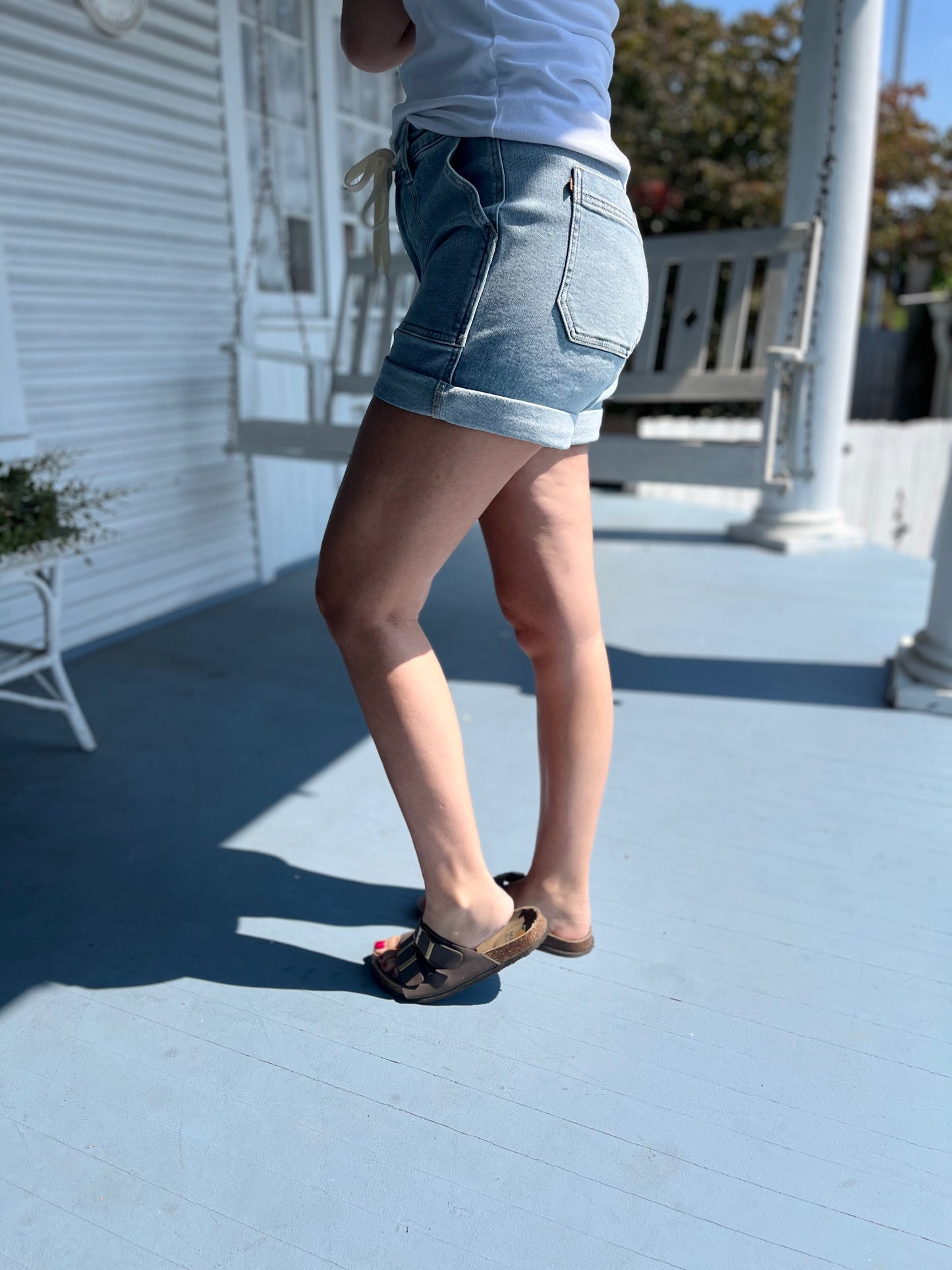 High Waist Drawstring Denim Shorts