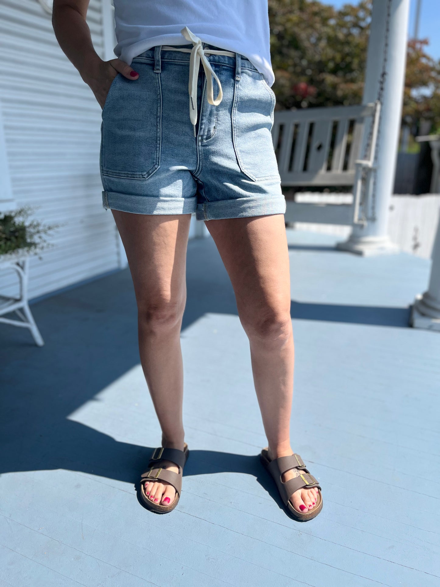 High Waist Drawstring Denim Shorts