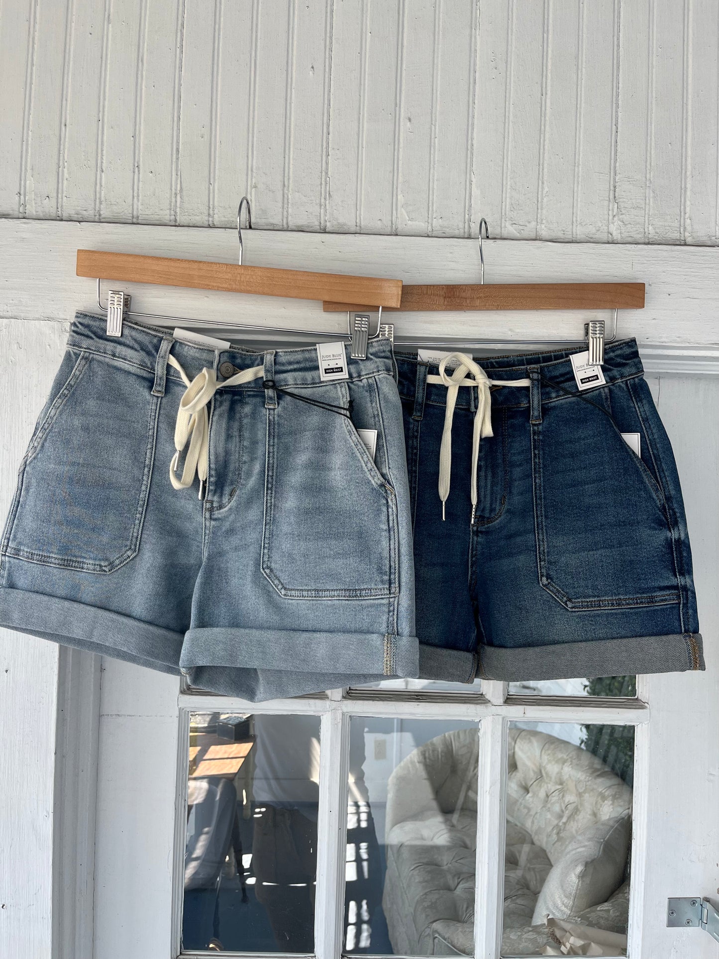 High Waist Drawstring Denim Shorts