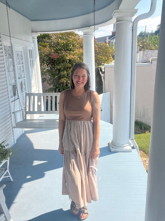 Sleeveless Striped Side Bow Midi Dress