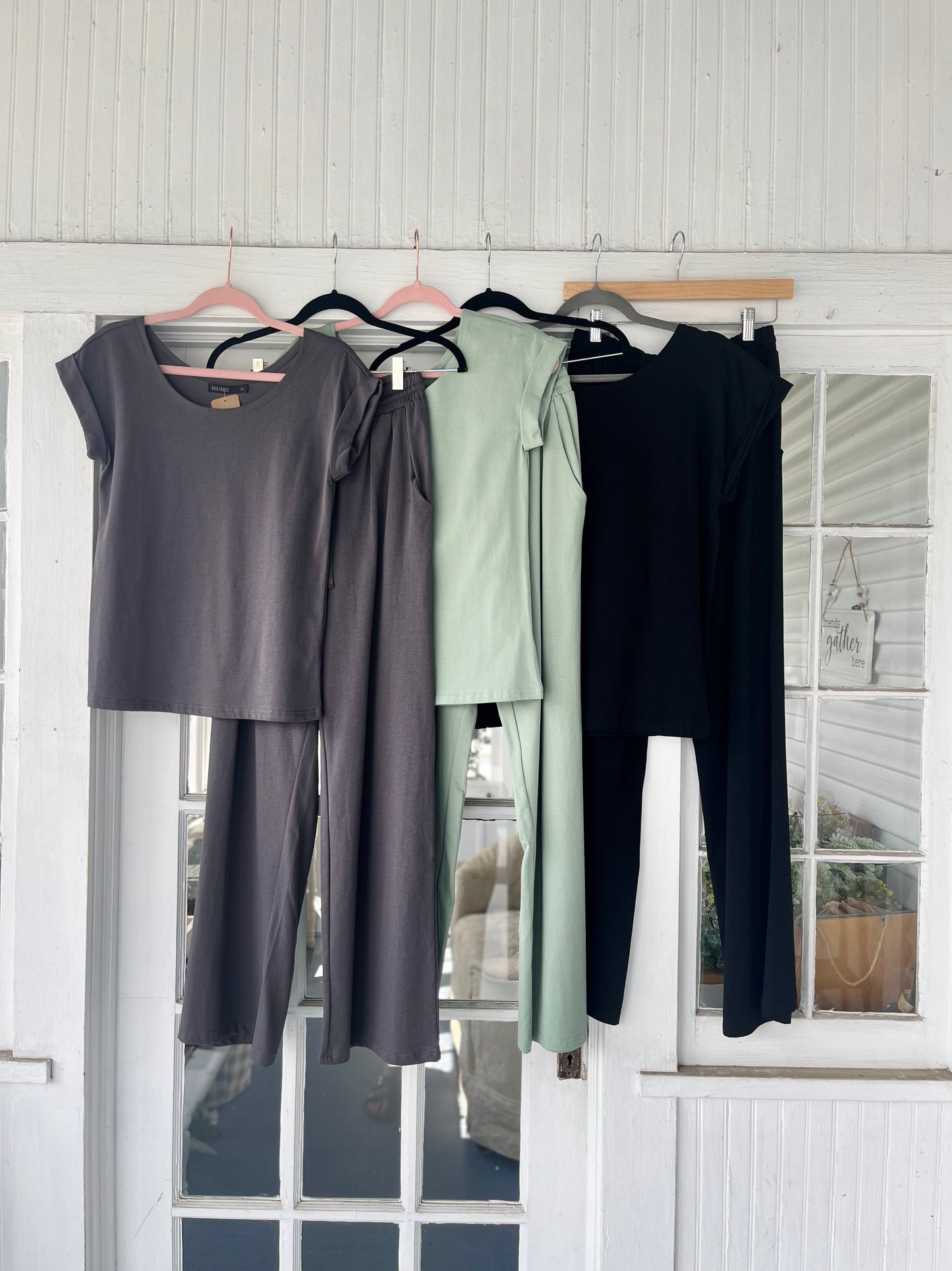 Cuff Sleeve and Wide Leg Pant Lounge Set