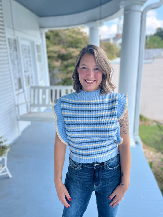 Striped Mock Neck Sleeveless Sweater Vest