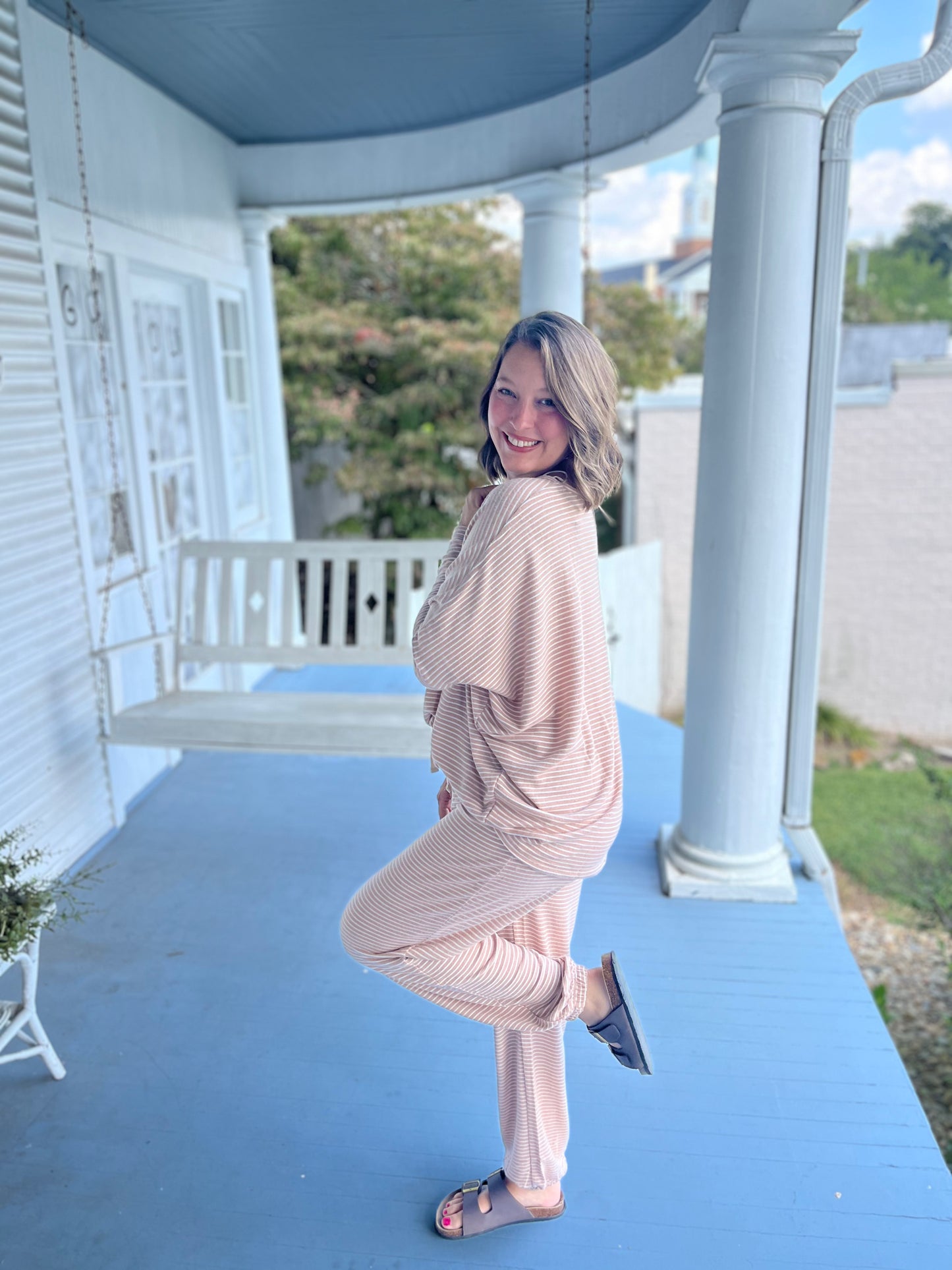 Striped Raglan Long Sleeve Lounge Top