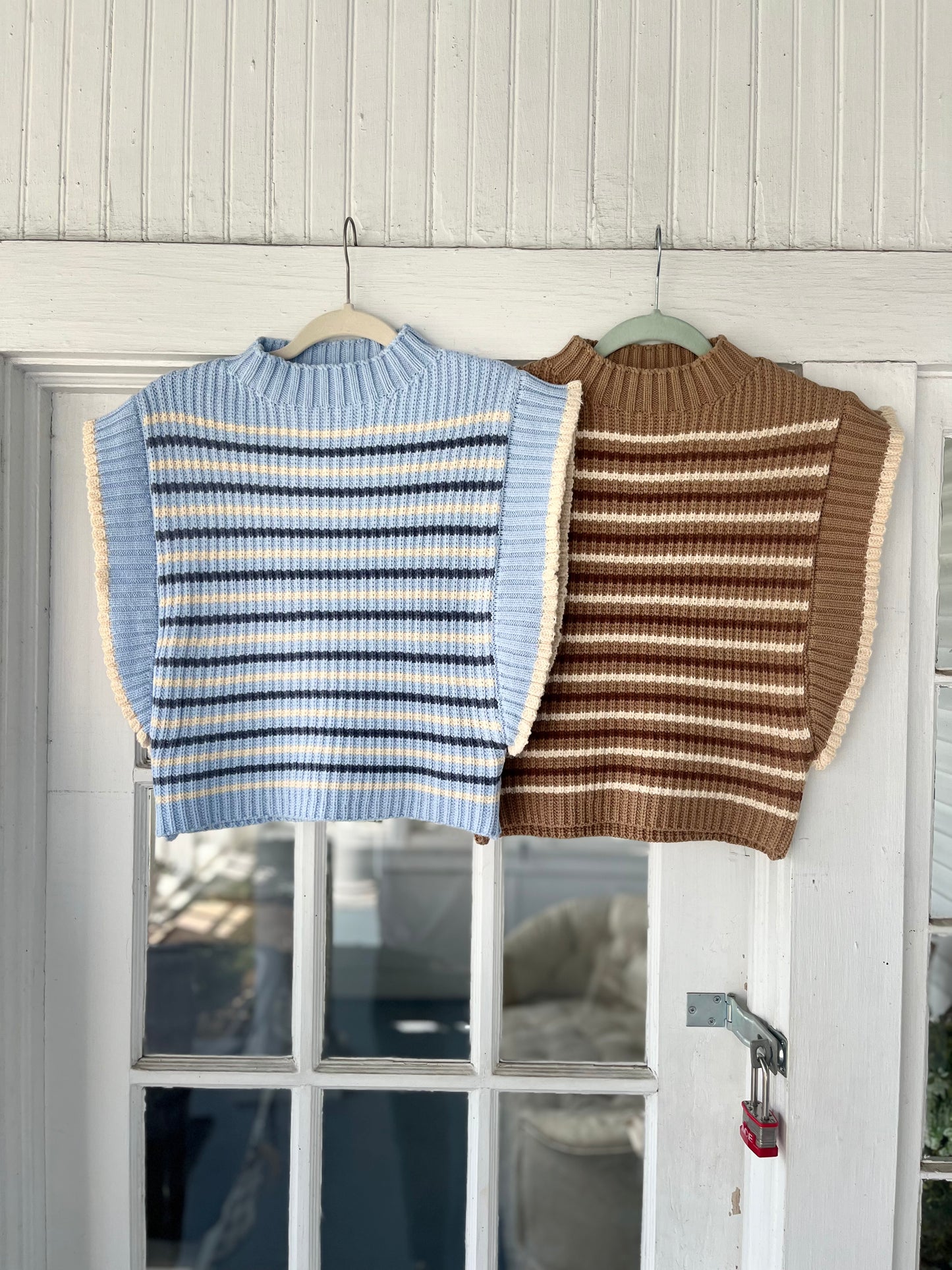 Striped Mock Neck Sleeveless Sweater Vest