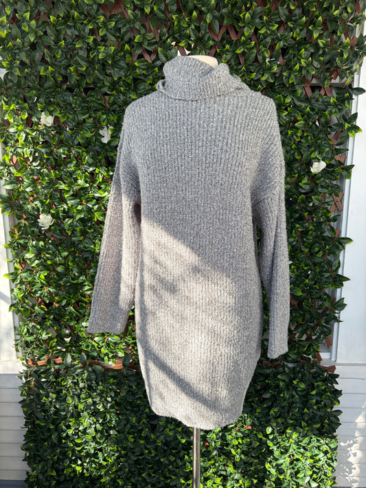 Grey Cowl Neck Sweater Dress