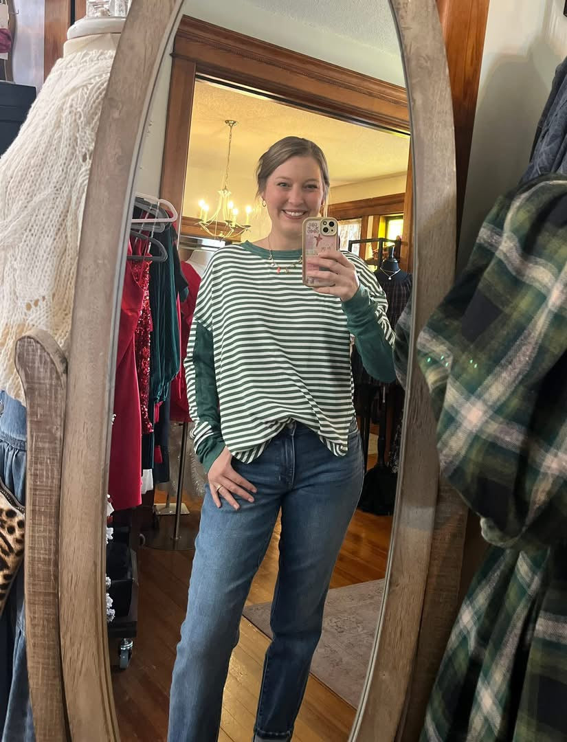 Green Striped LS Top