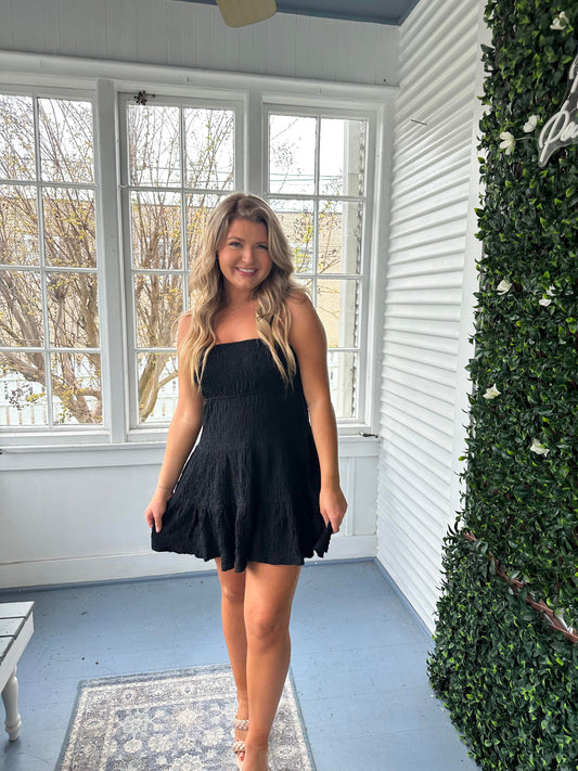 Black Ruched Spaghetti Strap Mini Dress
