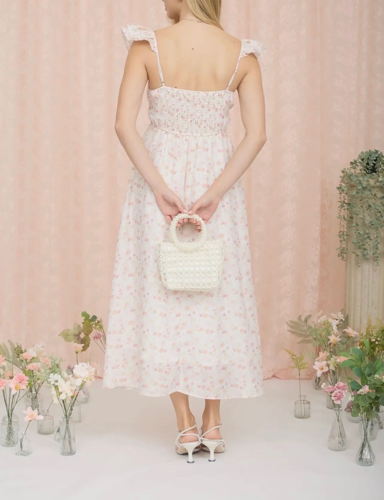 Floral Ruffle Strap Midi