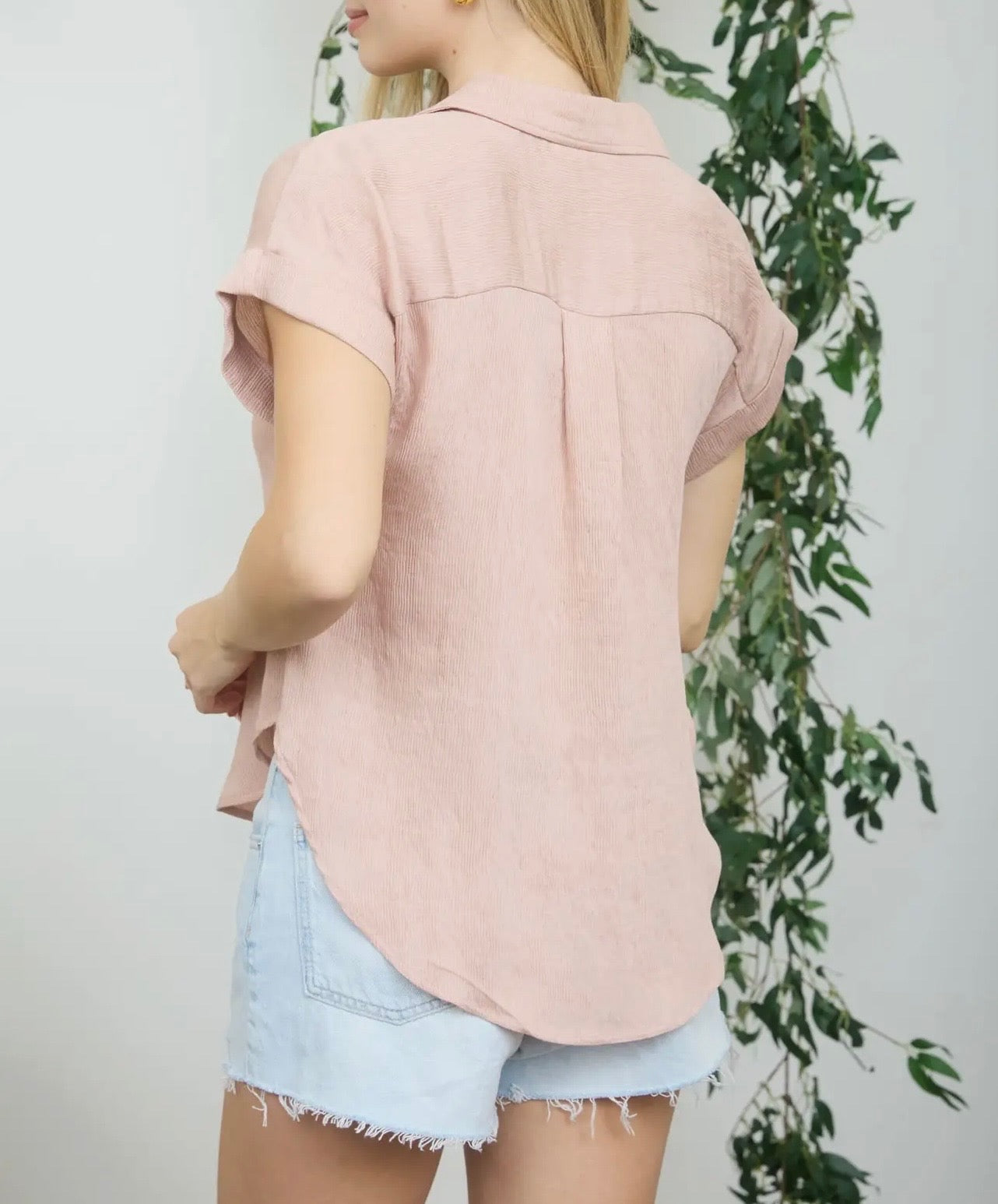 Collared Half Button SS Linen Blend Top