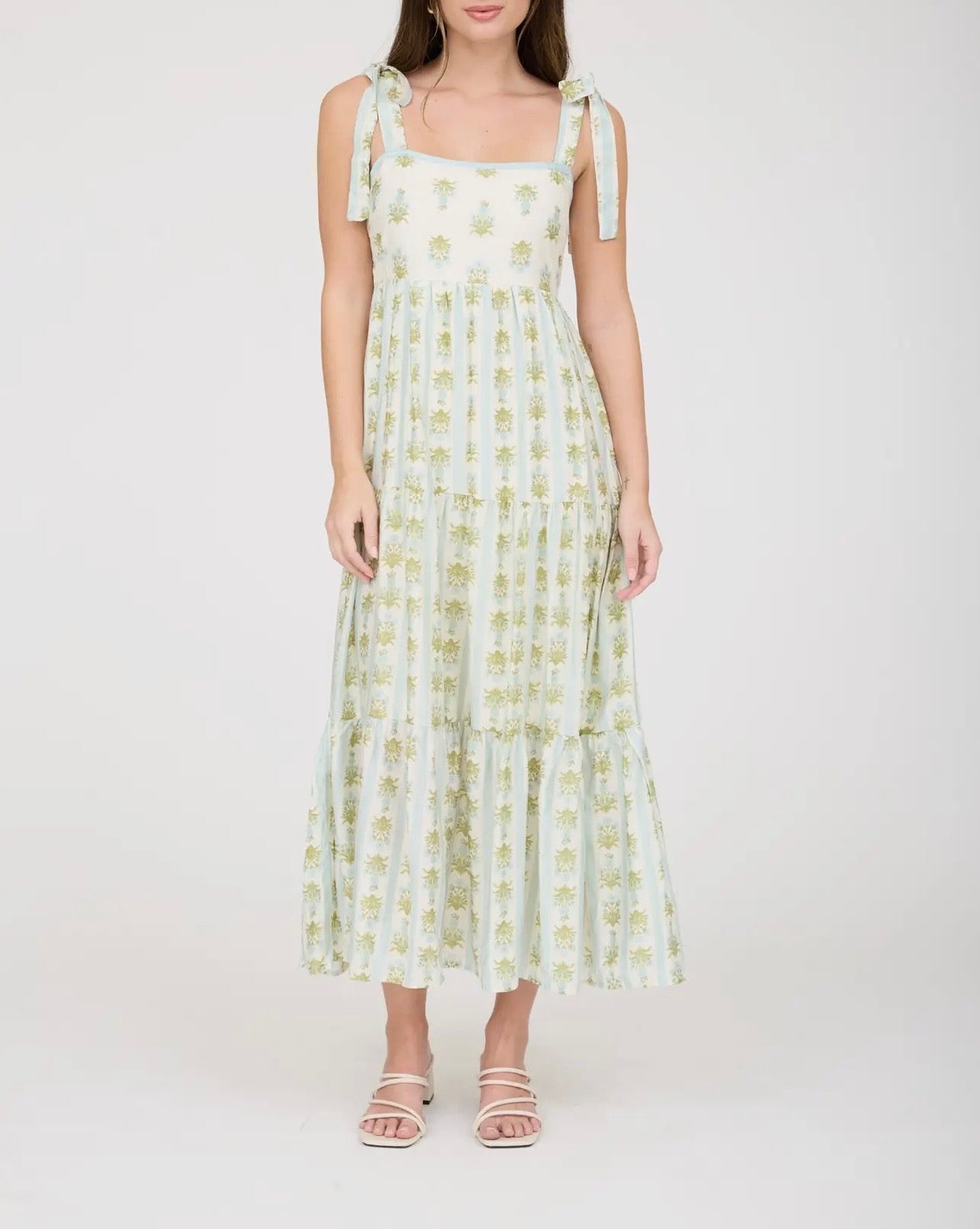 Stripe Floral Contrast Sleeveless Midi