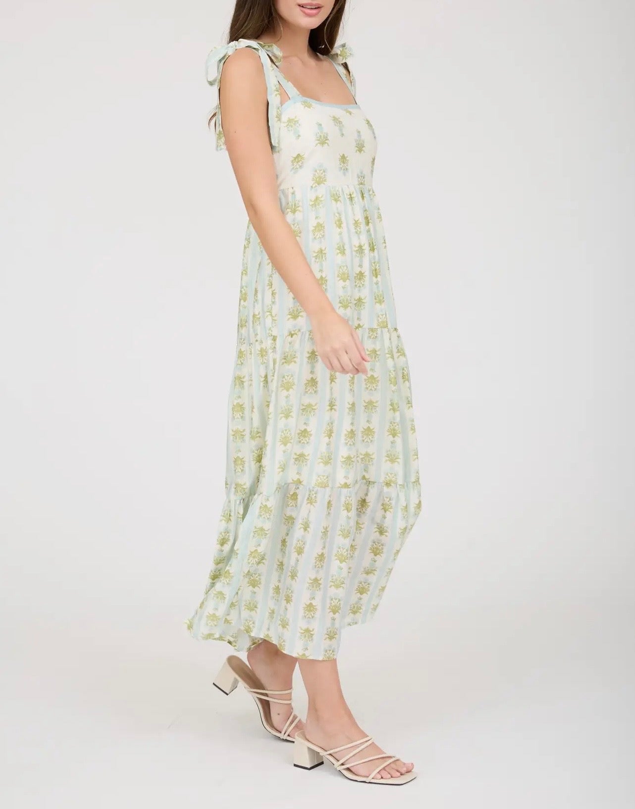 Stripe Floral Contrast Sleeveless Midi