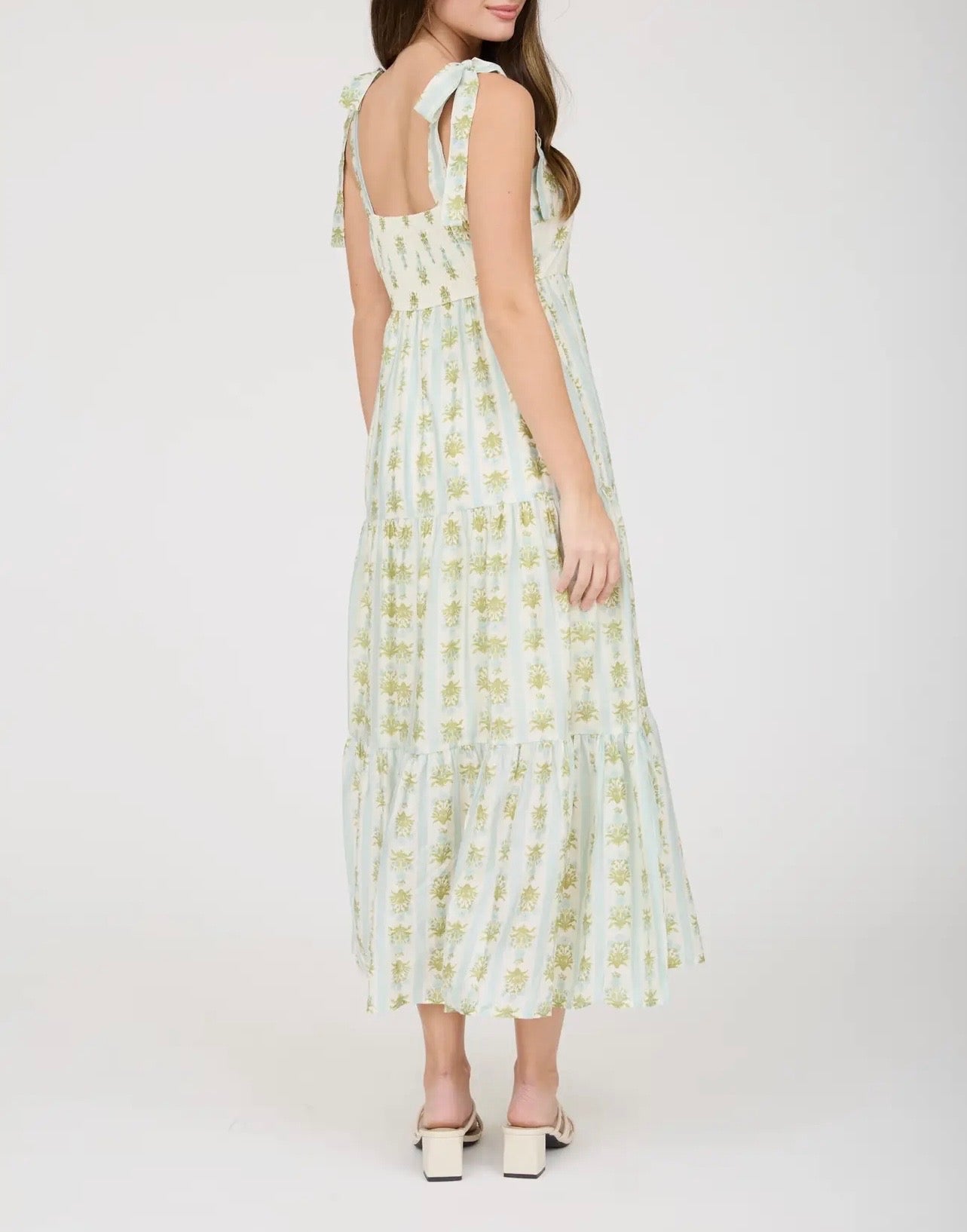 Stripe Floral Contrast Sleeveless Midi