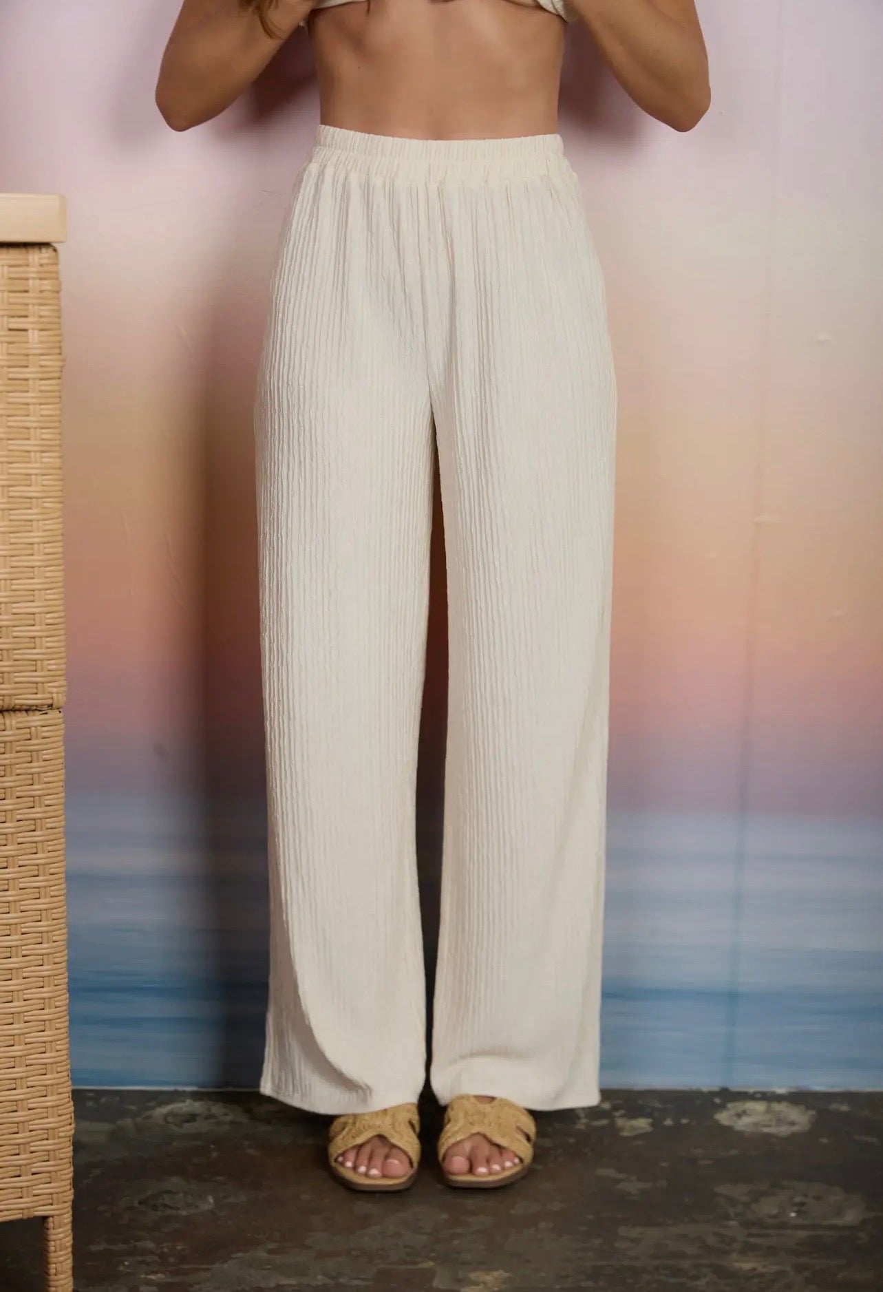 Textured Knit Elastic Waist Pants