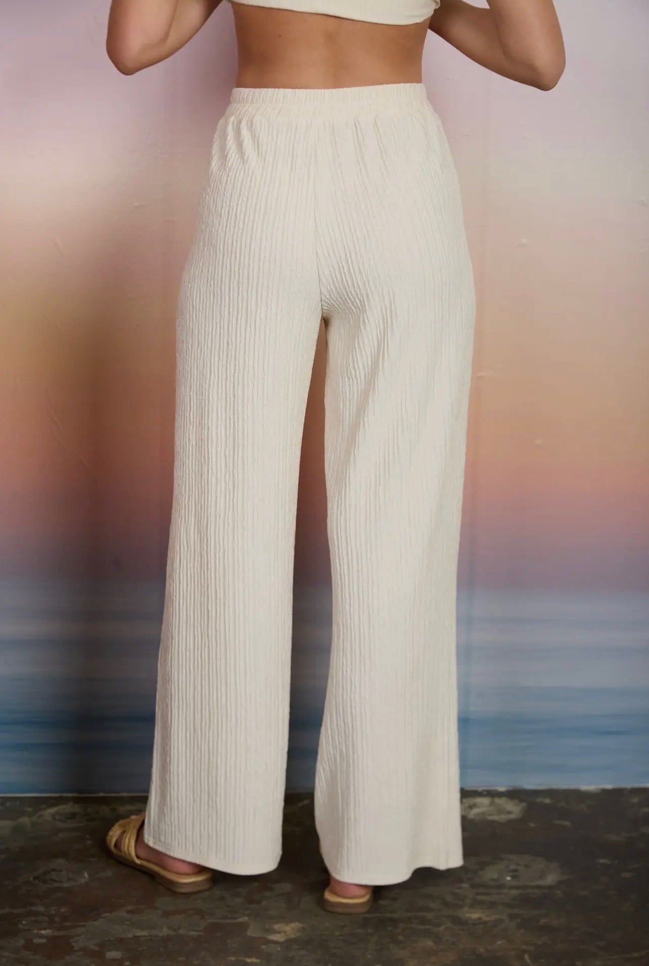 Textured Knit Elastic Waist Pants