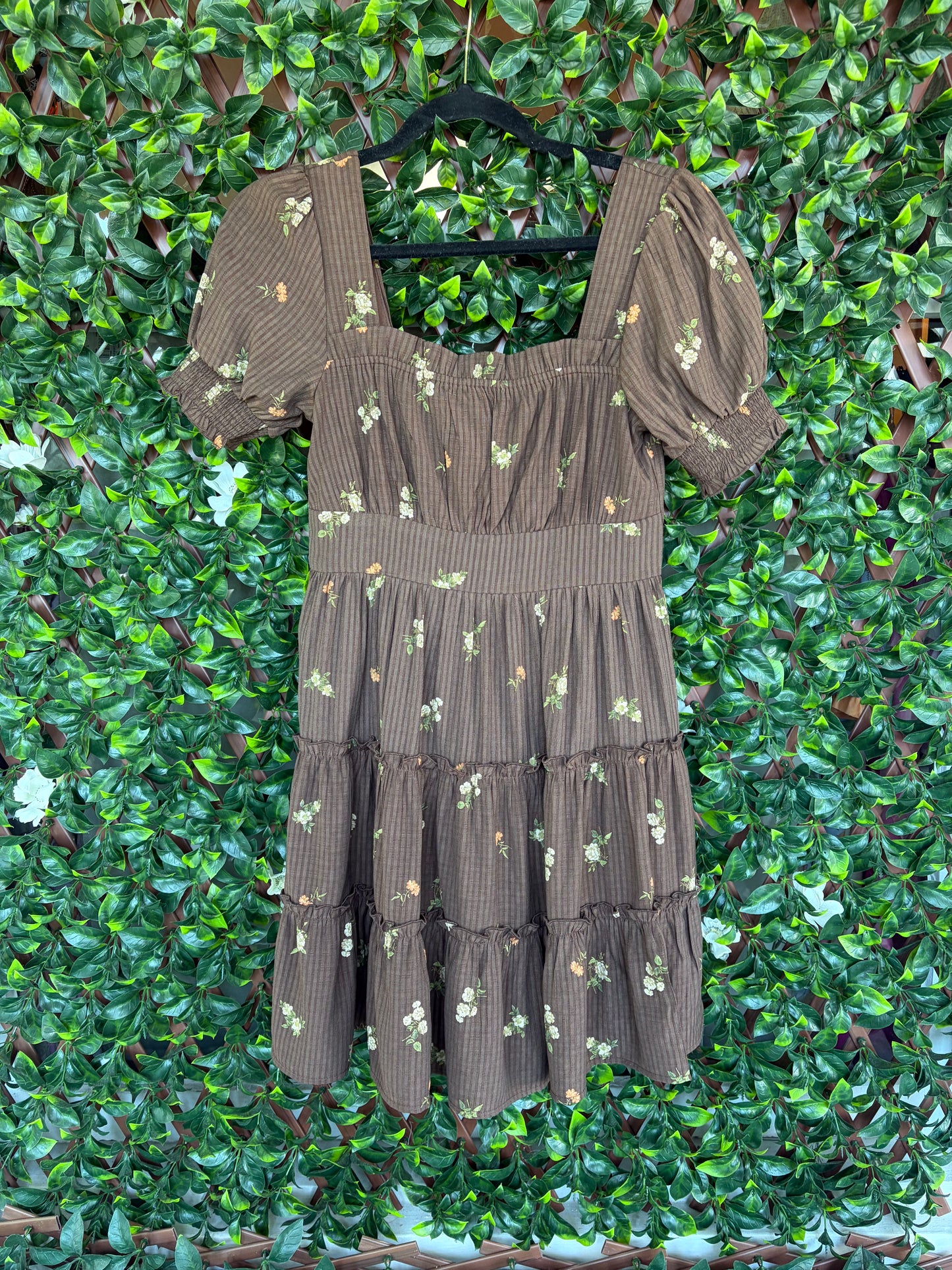 Brown Floral Tiered Mini Dress