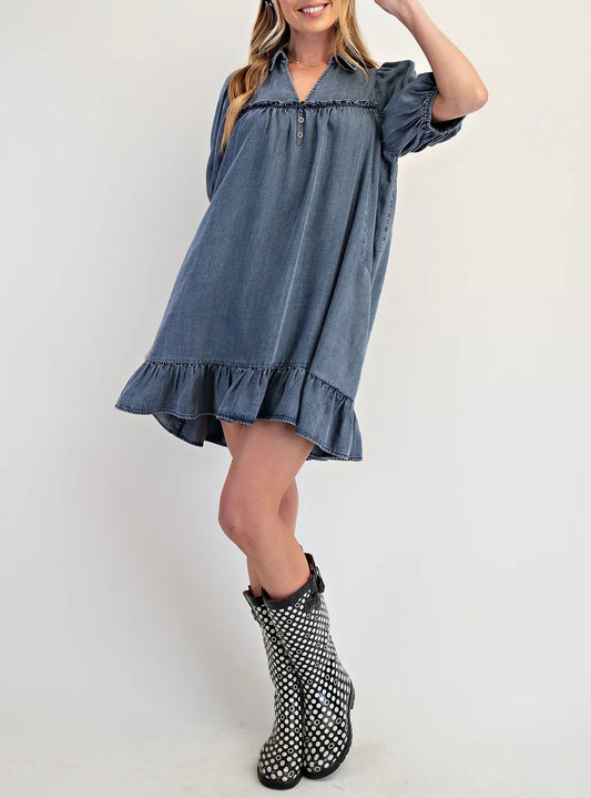 Bottom Ruffle Denim Dress