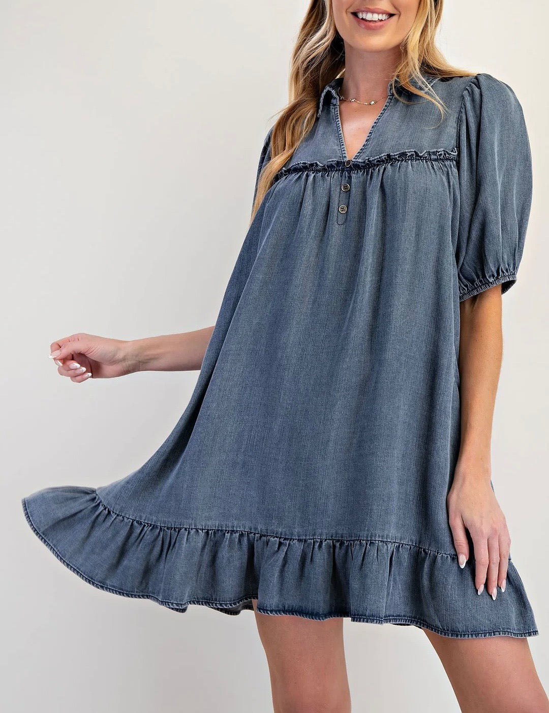 Bottom Ruffle Denim Dress