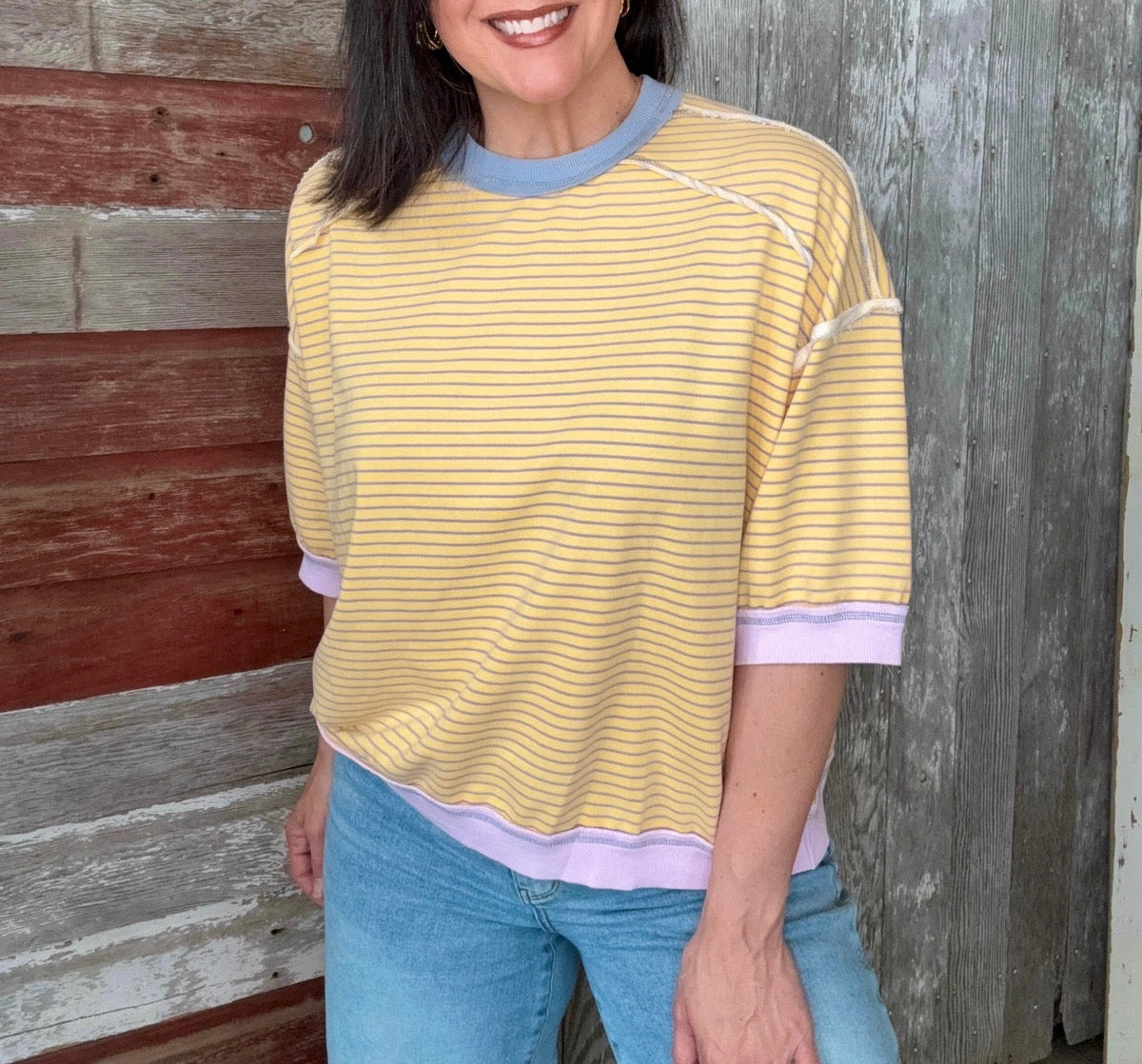 3/4 Sleeve Striped Top