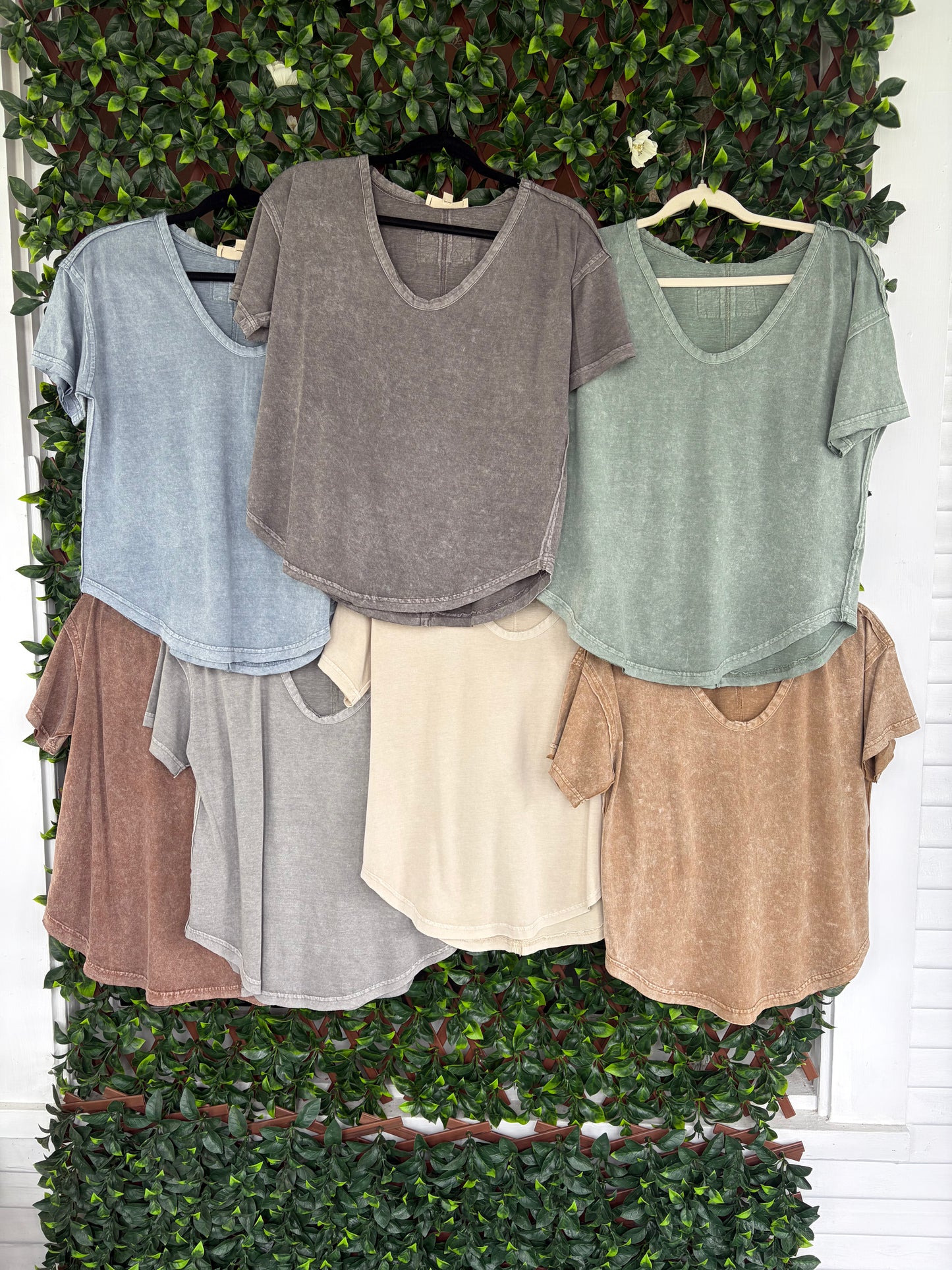 Washed Scoop Neck Raw Edge SS Top
