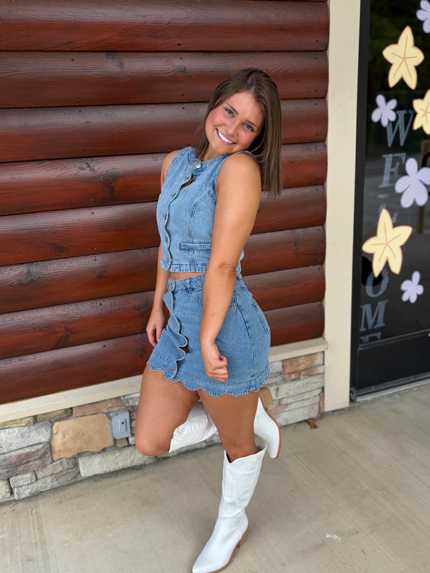 Scalloped Denim Mini Skirt