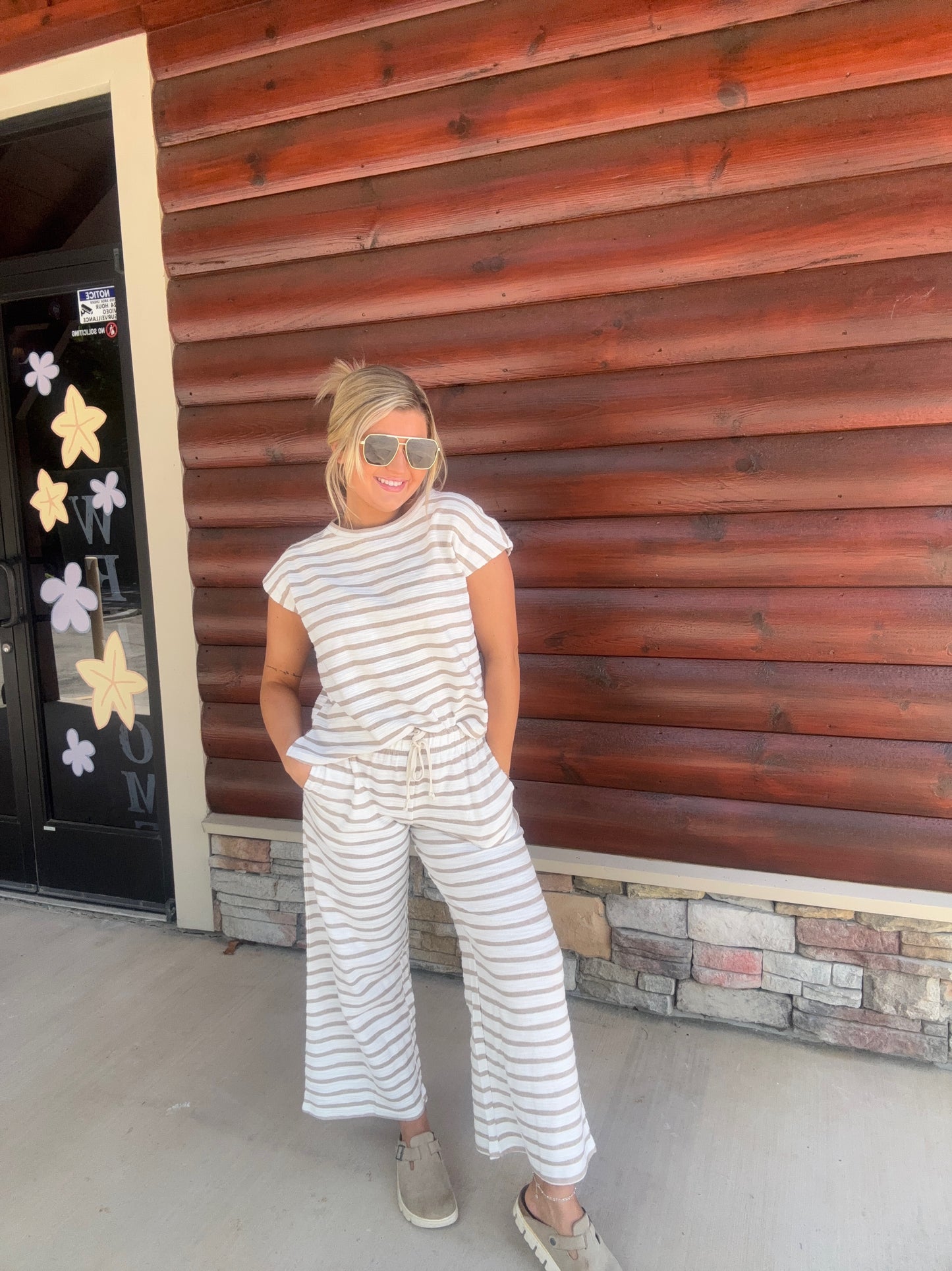 Stripe Round Neck/Wide Leg Set
