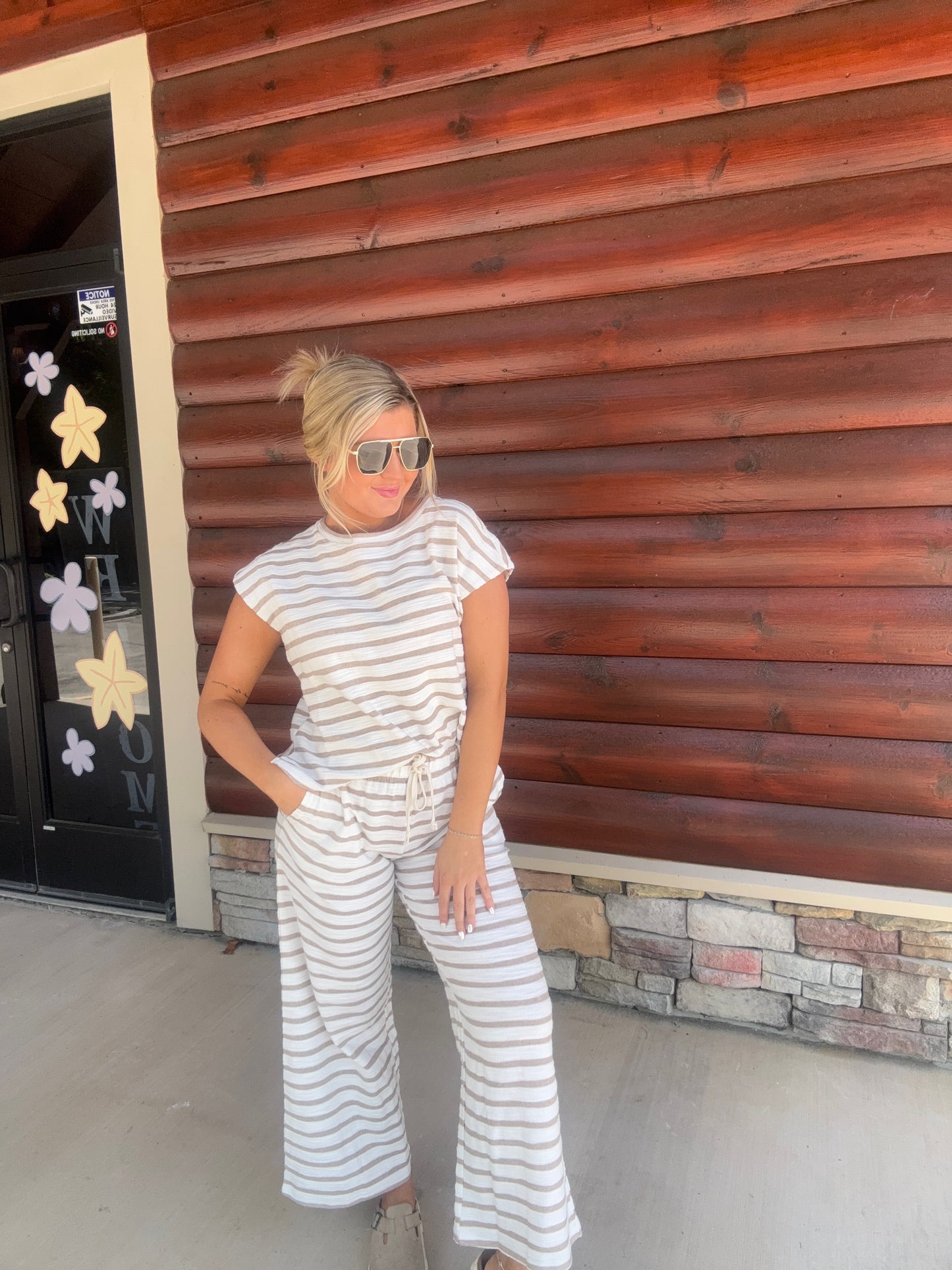 Stripe Round Neck/Wide Leg Set