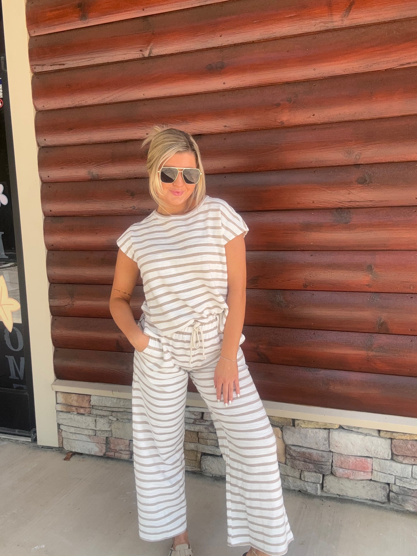 Stripe Round Neck/Wide Leg Set
