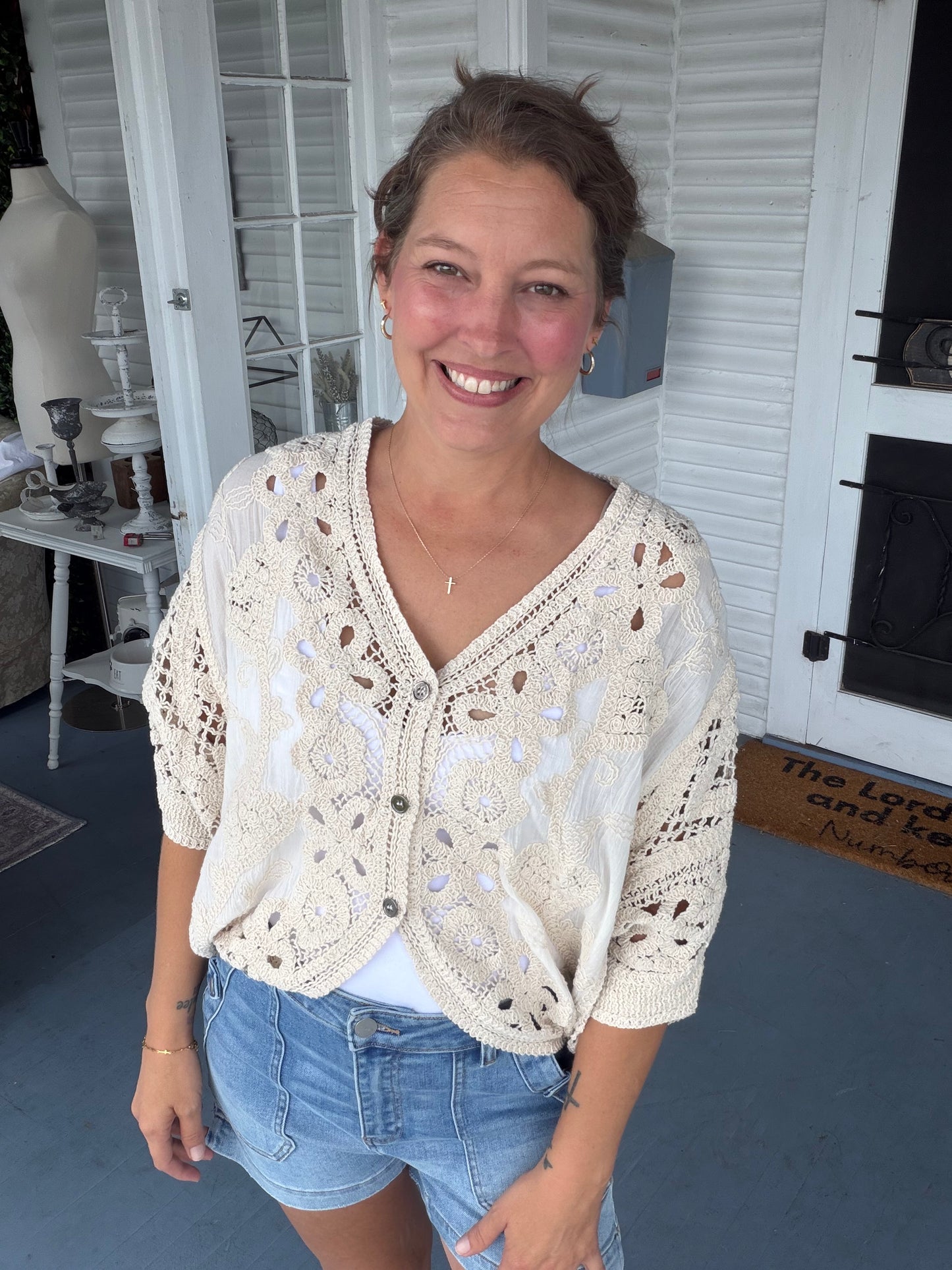 Batwing Button Down Crochet Cardigan