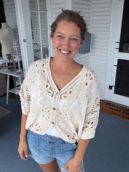 Batwing Button Down Crochet Cardigan