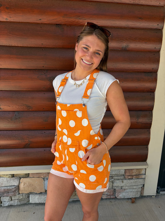 Orange Polka Dot Overalls