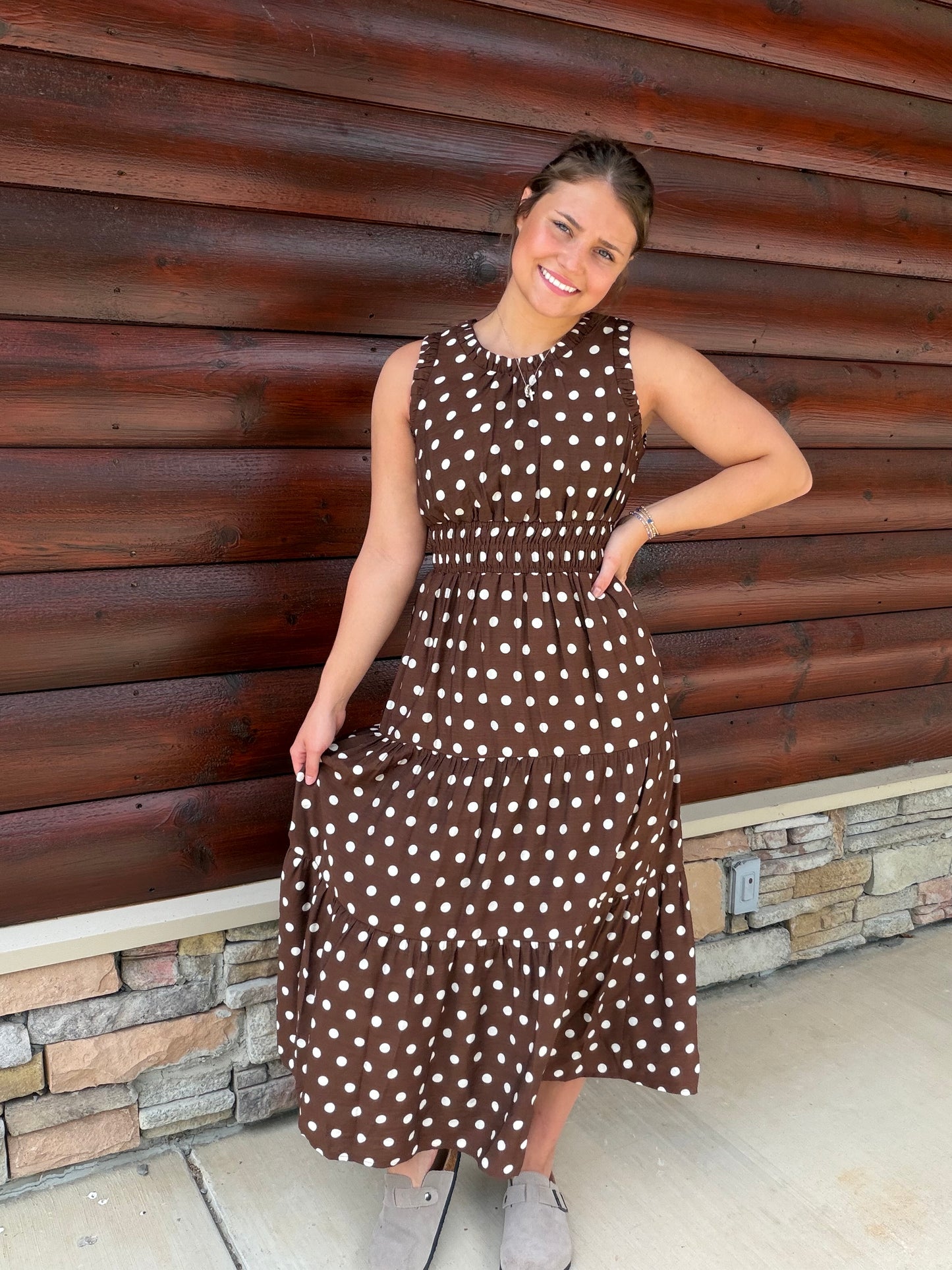 Polka Dot A Line Midi Dress