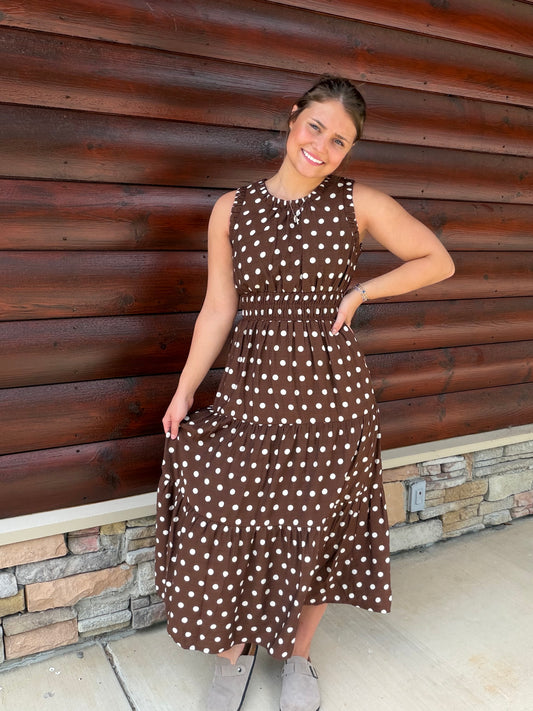 Polka Dot A Line Midi Dress